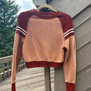 Free People Cropped Sweater/Sweatershirt w/ Varsity Stripese on Sleeves